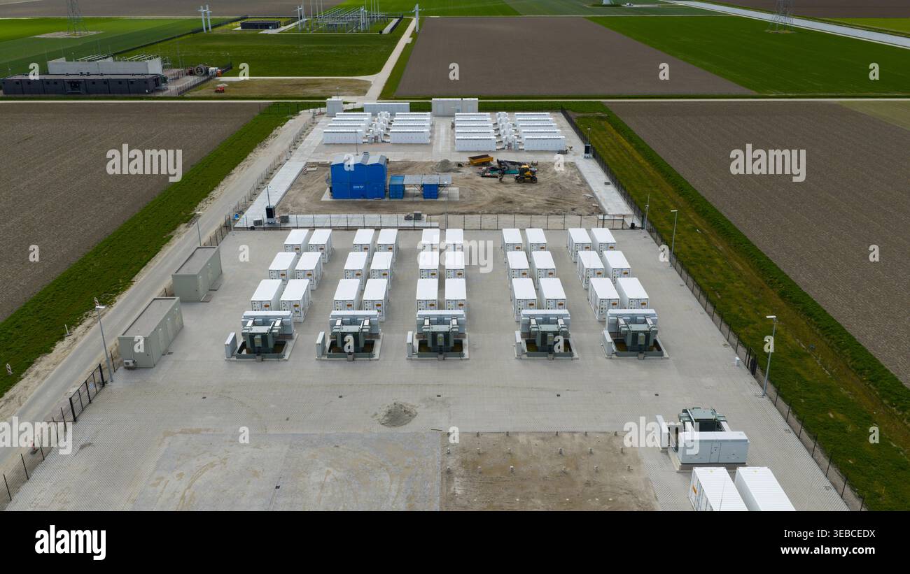 Dronten, Netherlands - 04 April 2026: Aerial view of the Giga Storage ...