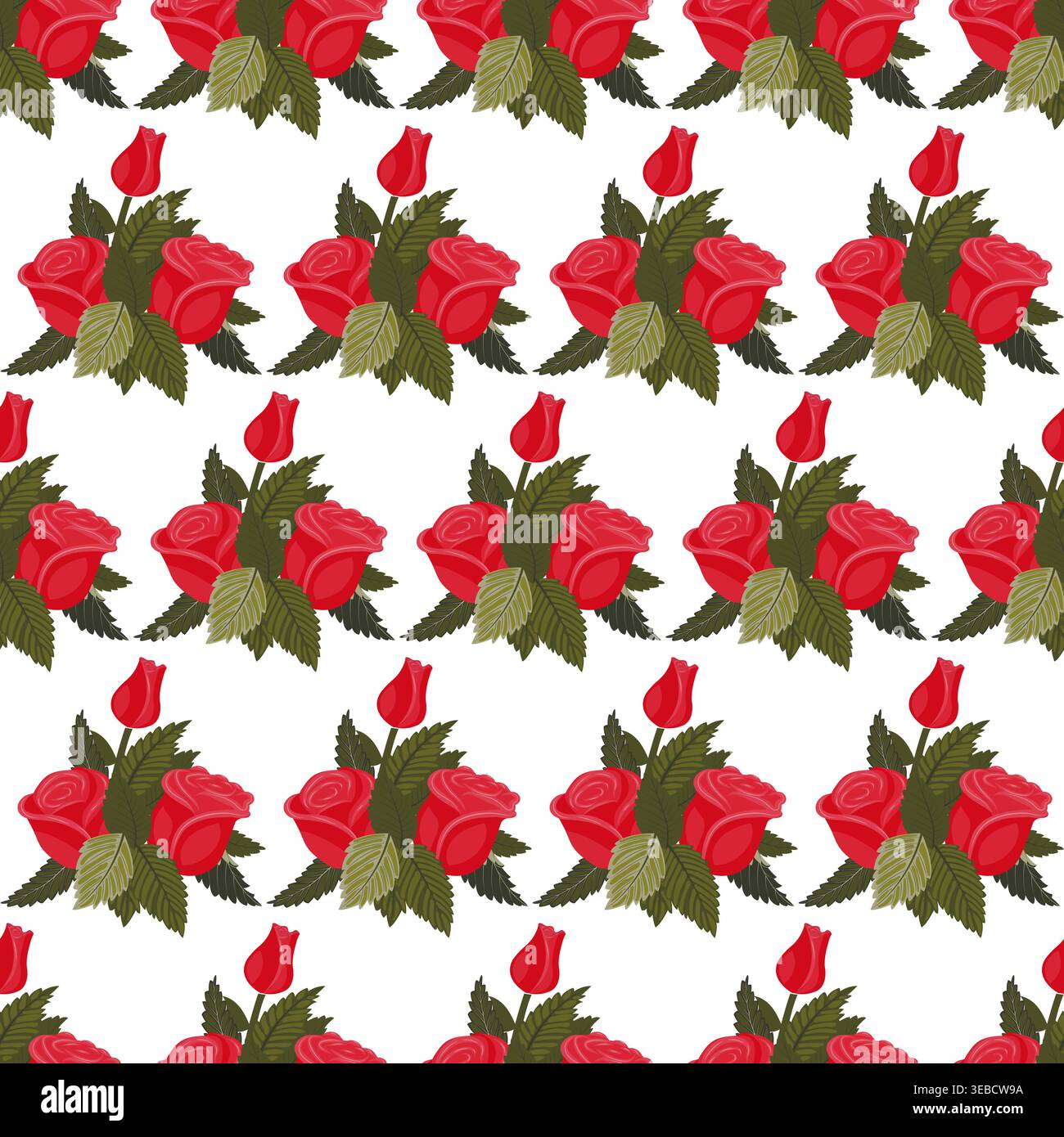 A composition of bright red roses. Seamless pattern. Vector illustration. Stock Vector