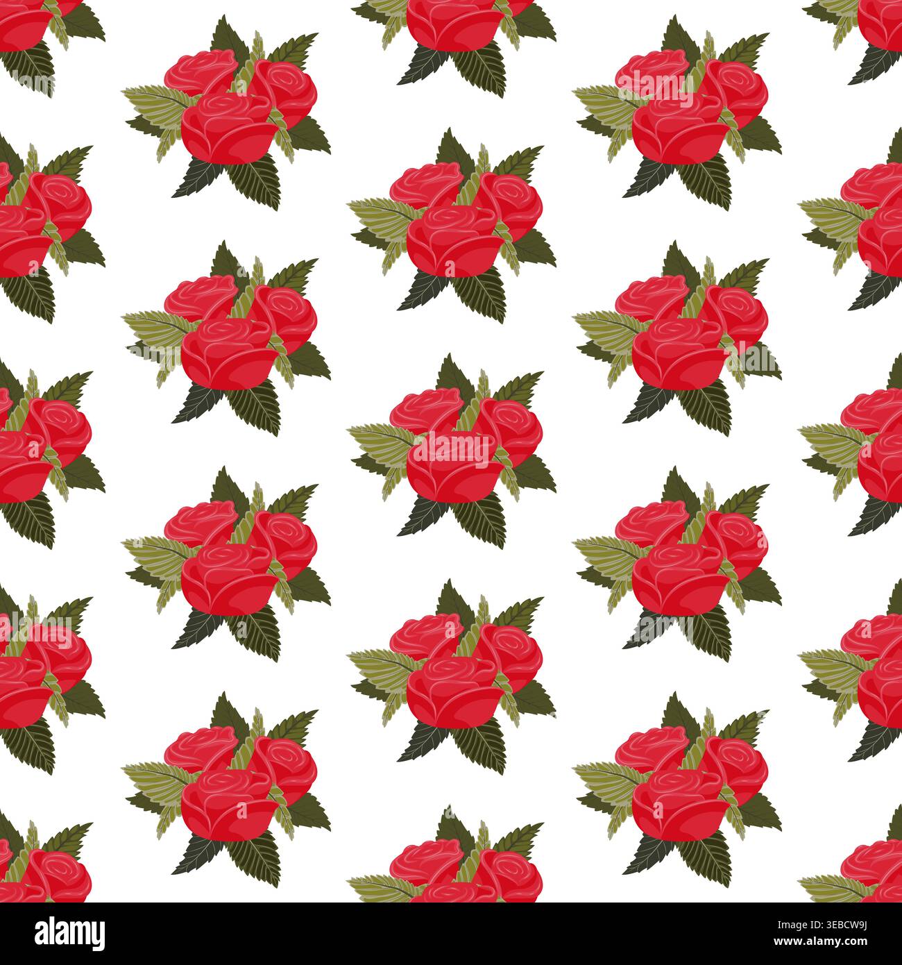 A composition of bright red roses. Seamless pattern. Vector illustration. Stock Vector