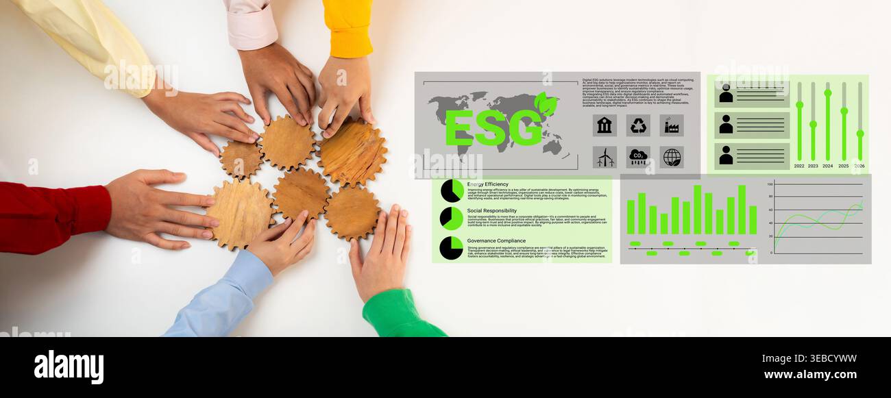 Diverse hands engage in collaboration with wooden gears representing ...