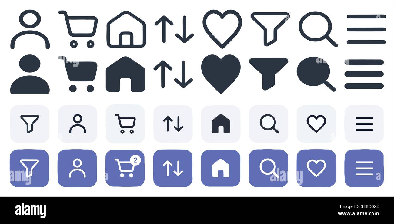 Ultimate 32 UI UX Icon Bundle: Outline, Solid, and Color Block Variations Stock Vector