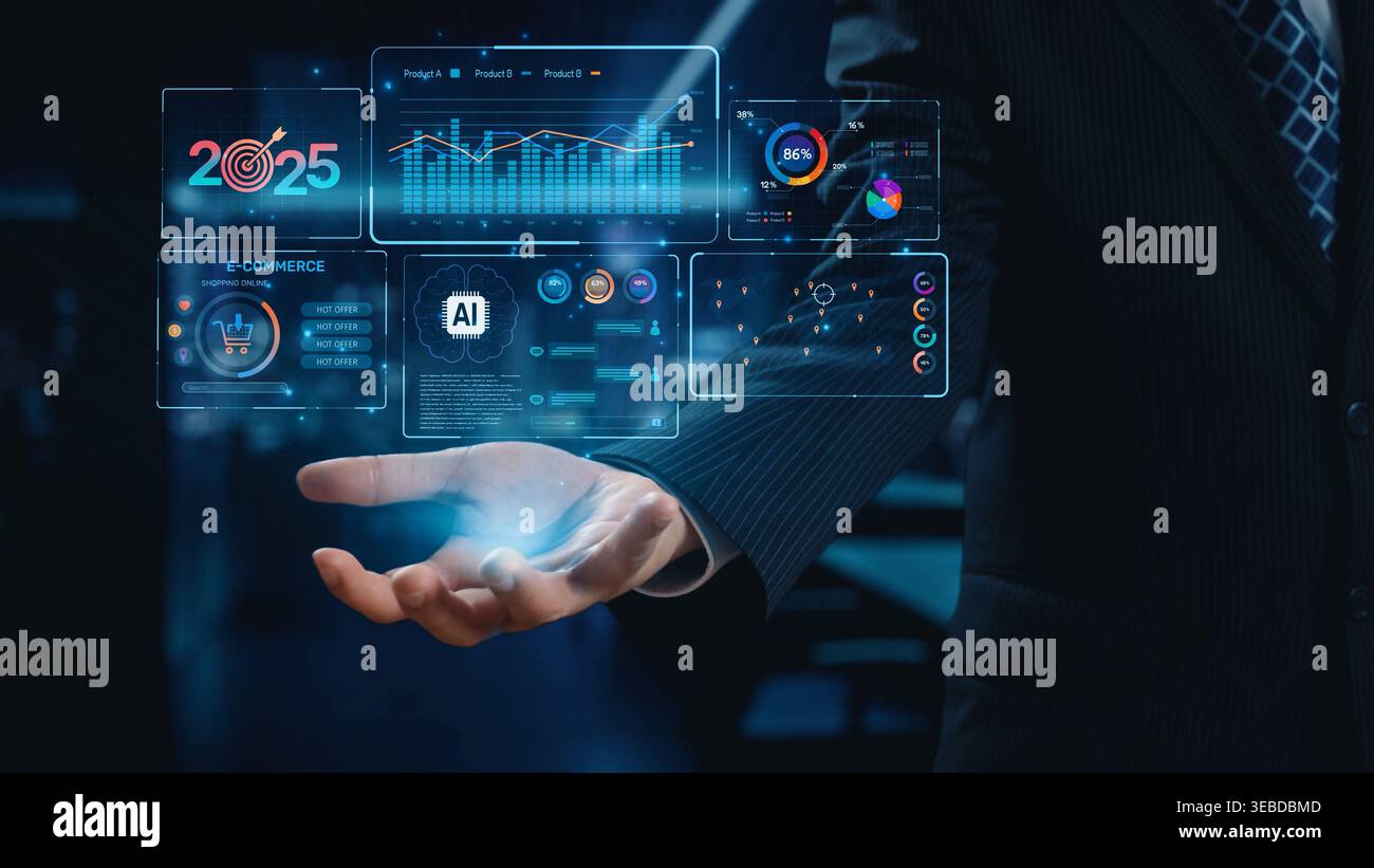 Data analytics and big data strategy for real-time analytics, predictive data modeling, business intelligence analytics, and data-driven decision Stock Photo
