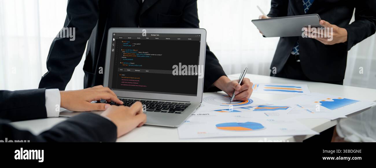 Software development programming on computer screen for brisk application and program coding Stock Photo