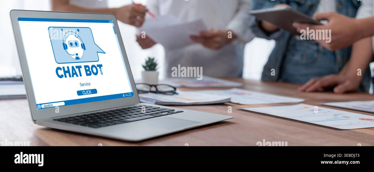 Chatbot software application for brisk online business that automatically reply to customer questions Stock Photo