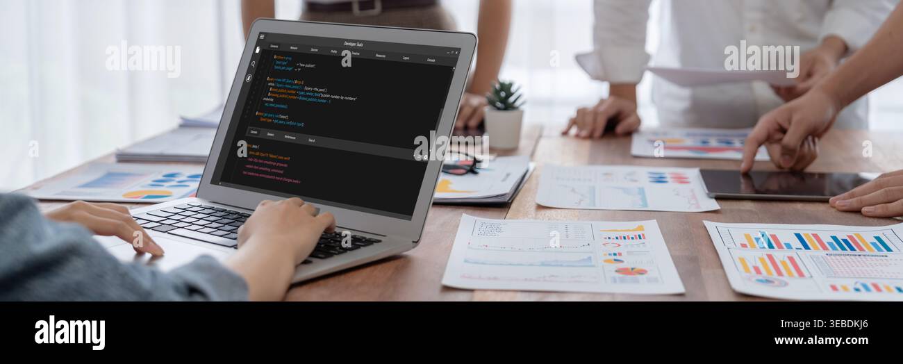 Software development programming on computer screen for brisk application and program coding Stock Photo