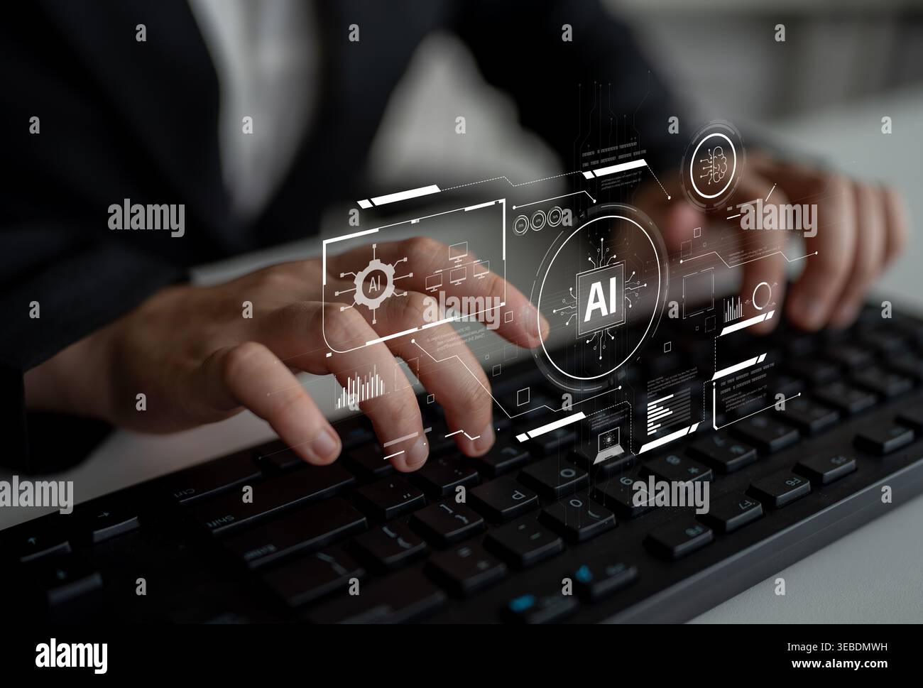 AI interface showing how artificial intelligence powers systems. AI Artificial intelligence transforms data, enables automation, and AI artificial Stock Photo