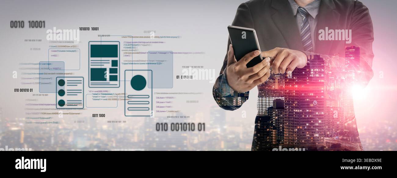 UI UX mockup showing application layout, structure, and code interface ...