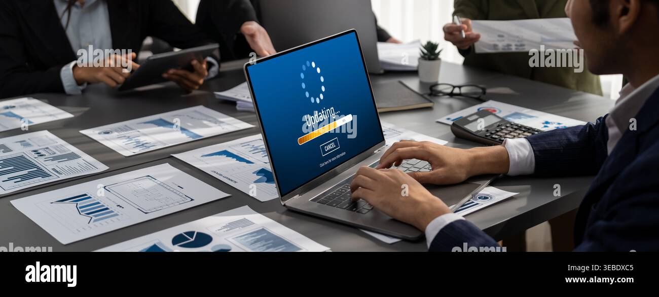 Software update on computer for brisk version of device software upgrade Stock Photo