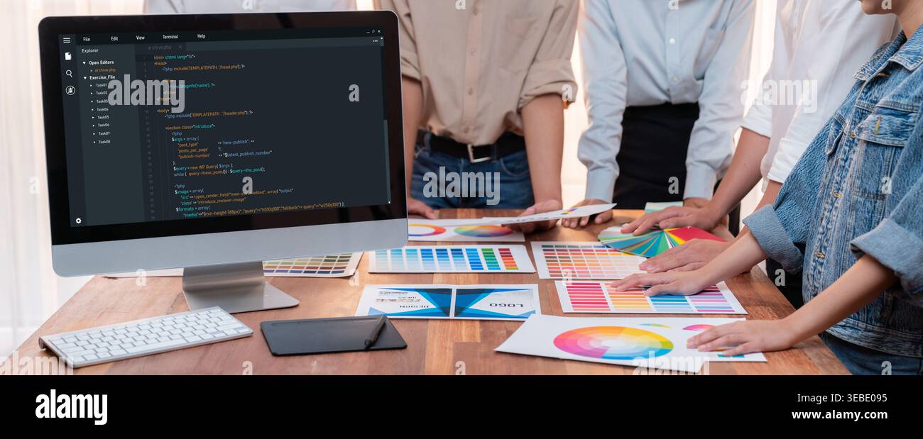 Software development programming on computer screen for brisk application and program coding Stock Photo