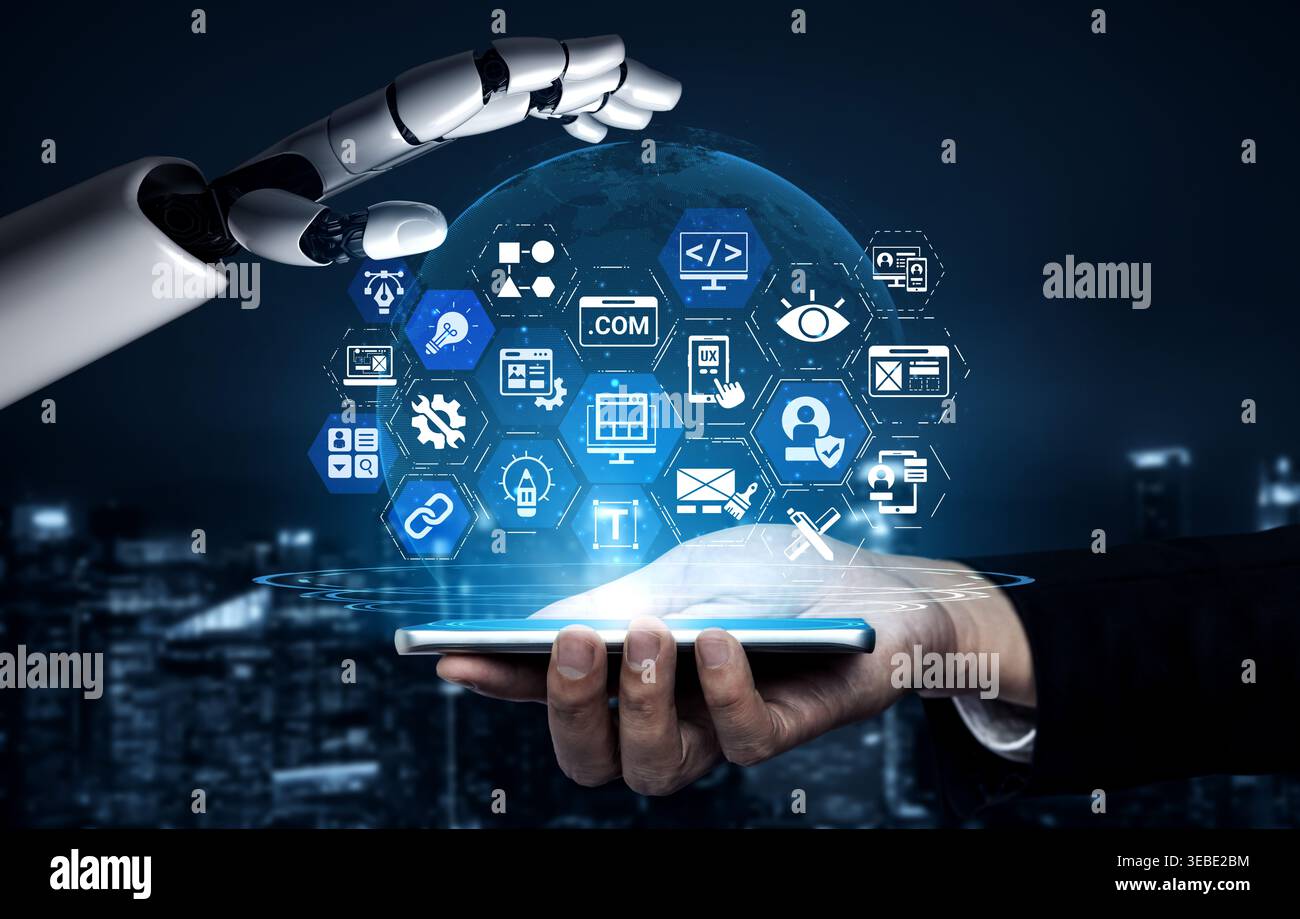 Artificial intelligence streamlines the website design process, from layout to coding. AI tools help create an optimal user experience, enhancing Stock Photo