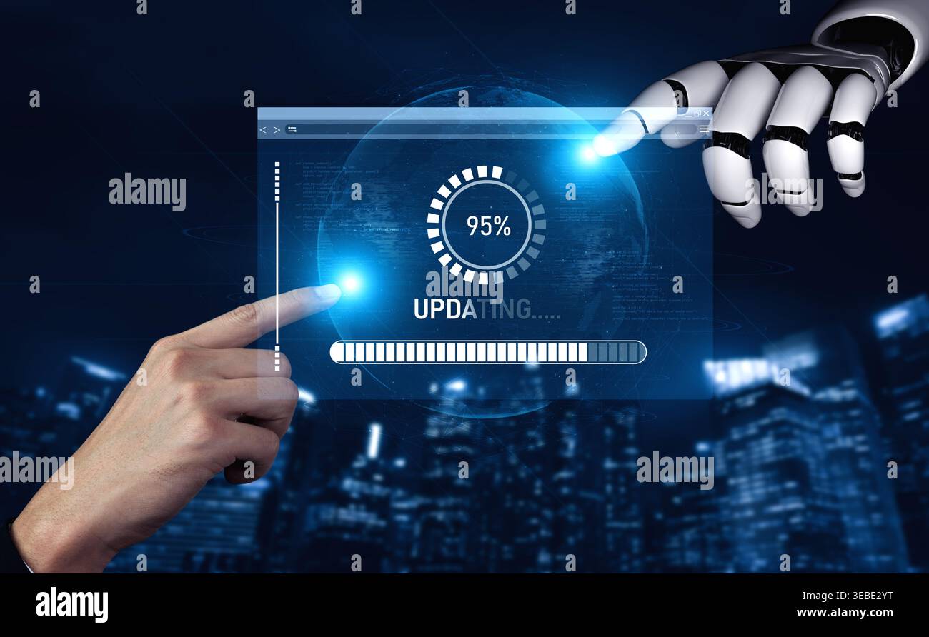 AI accelerates knowledge growth with smart training tools, virtual learning assistants, and software updates for competitive digital advantage. Vouch Stock Photo