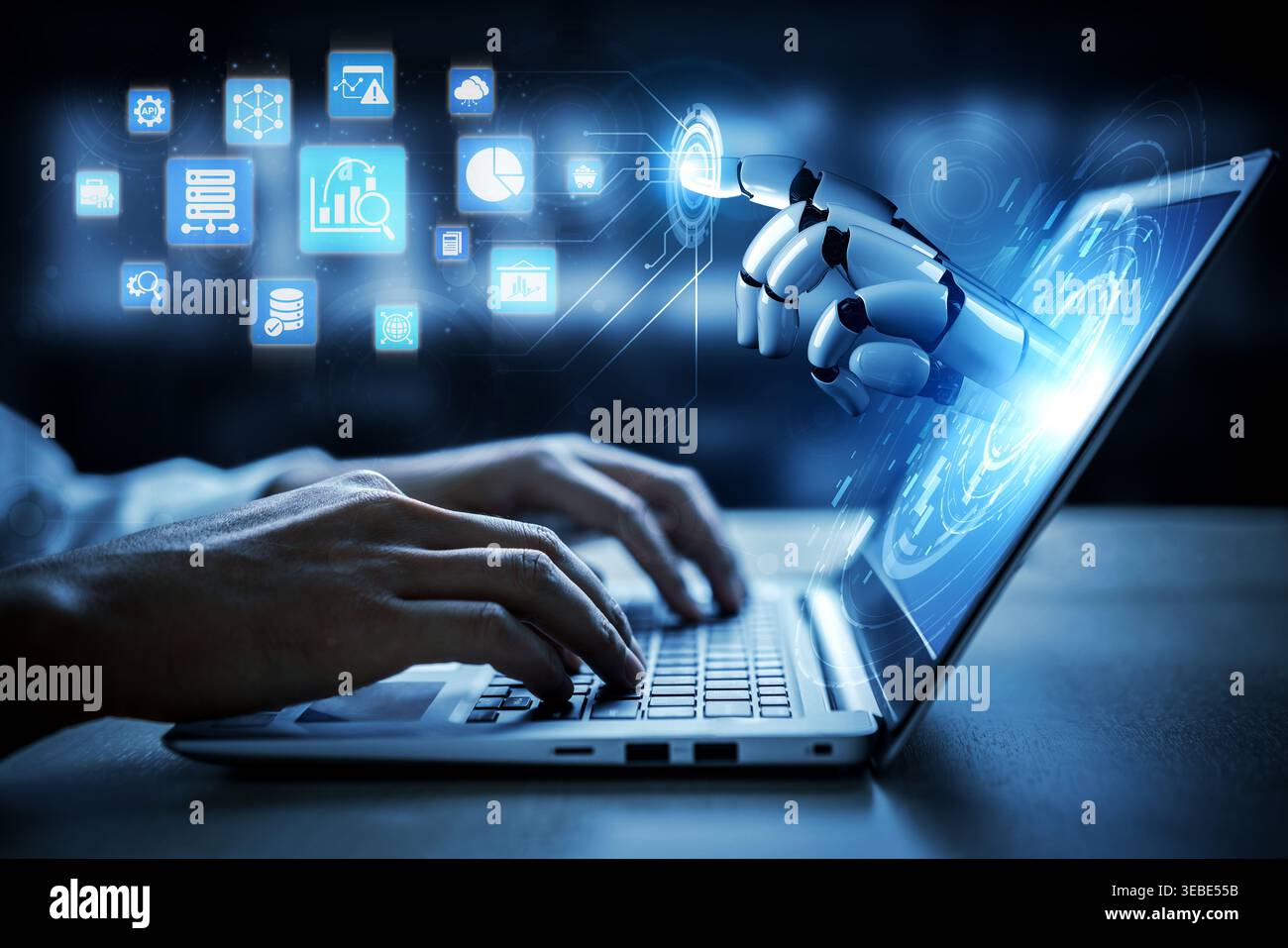 AI data analytics delivers predictive insights, real-time modeling, and business intelligence for data-driven decision-making in digital enterprises Stock Photo