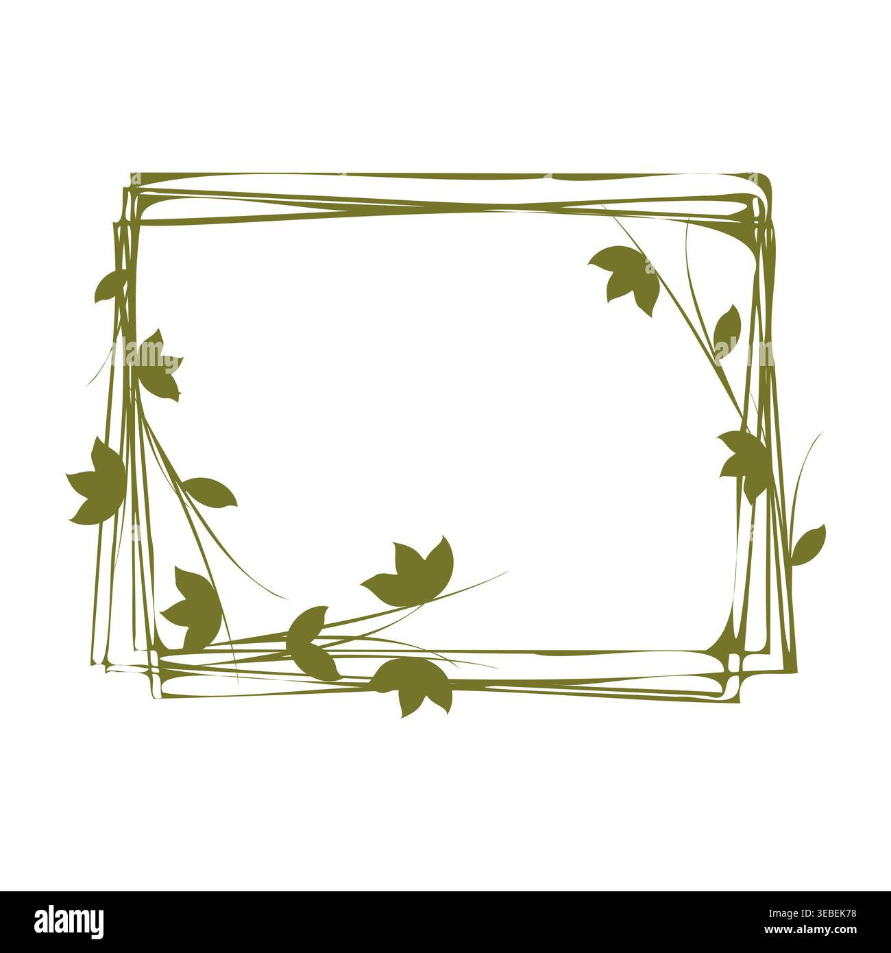 This decorative green frame features a simple rectangular shape formed by slender lines. Stock Vector