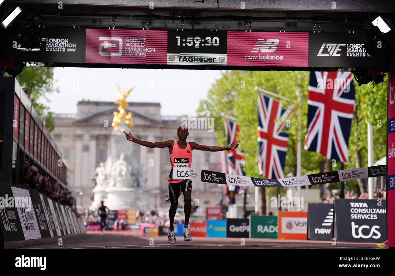 Sabastian Sawe after winning the Men's elite race during the 2026 TCS