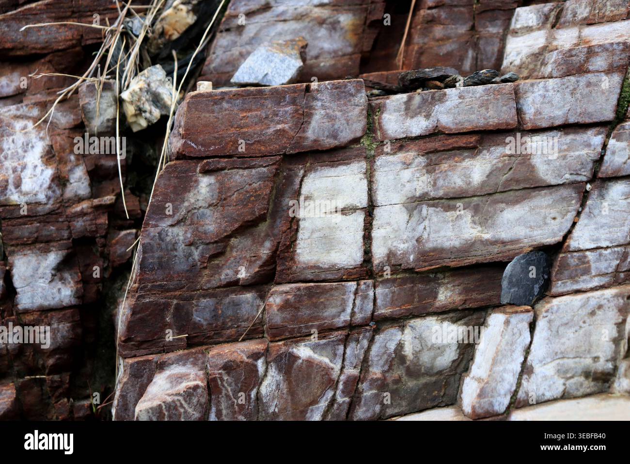 Layered rock texture. Mountain stone pattern background. Stock Photo