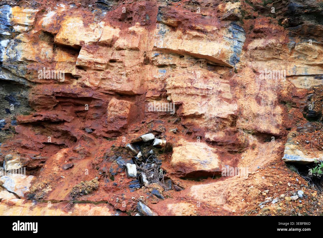 Rustic layered rock texture. Mountain pattern background. Stock Photo