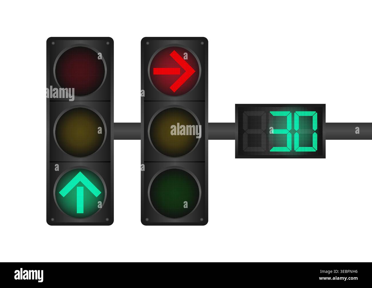 Traffic light with Countdown Timer. Vector Illustration Isolated on White Background. Stock Vector
