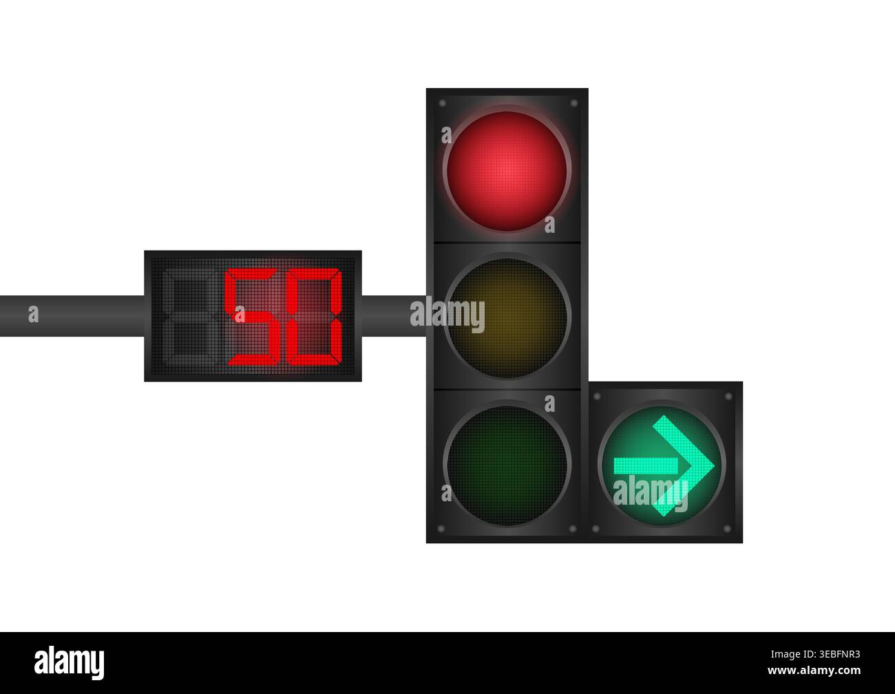 Traffic light with Countdown Timer. Vector Illustration Isolated on White Background. Stock Vector