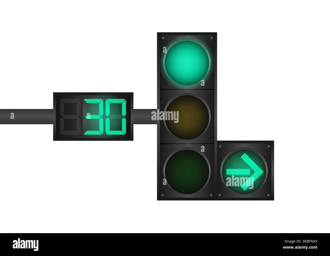 Traffic light with Green Light and Countdown Timer. Vector Illustration Isolated on White Background. Stock Vector
