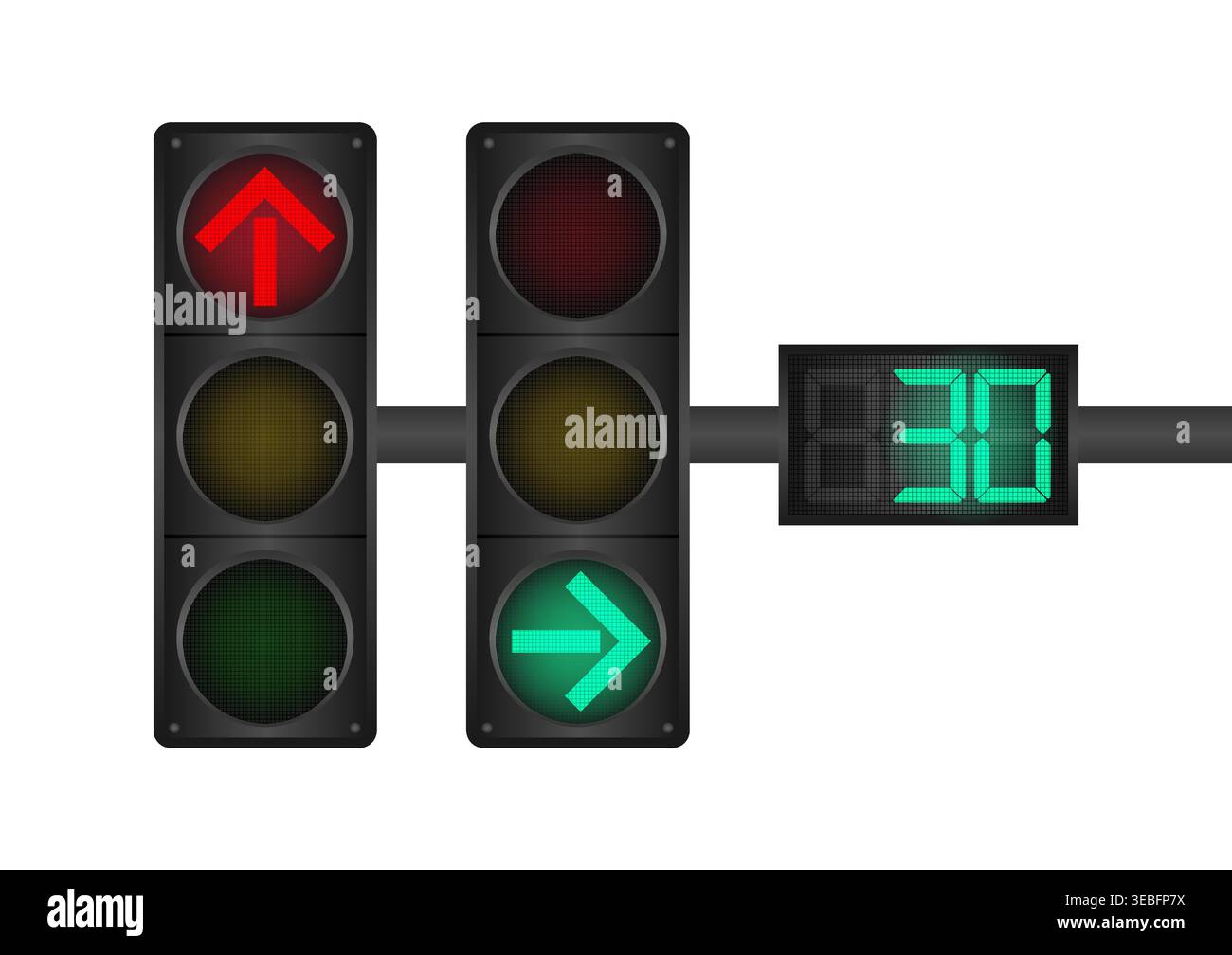 Traffic light with Countdown Timer. Vector Illustration Isolated on White Background. Stock Vector