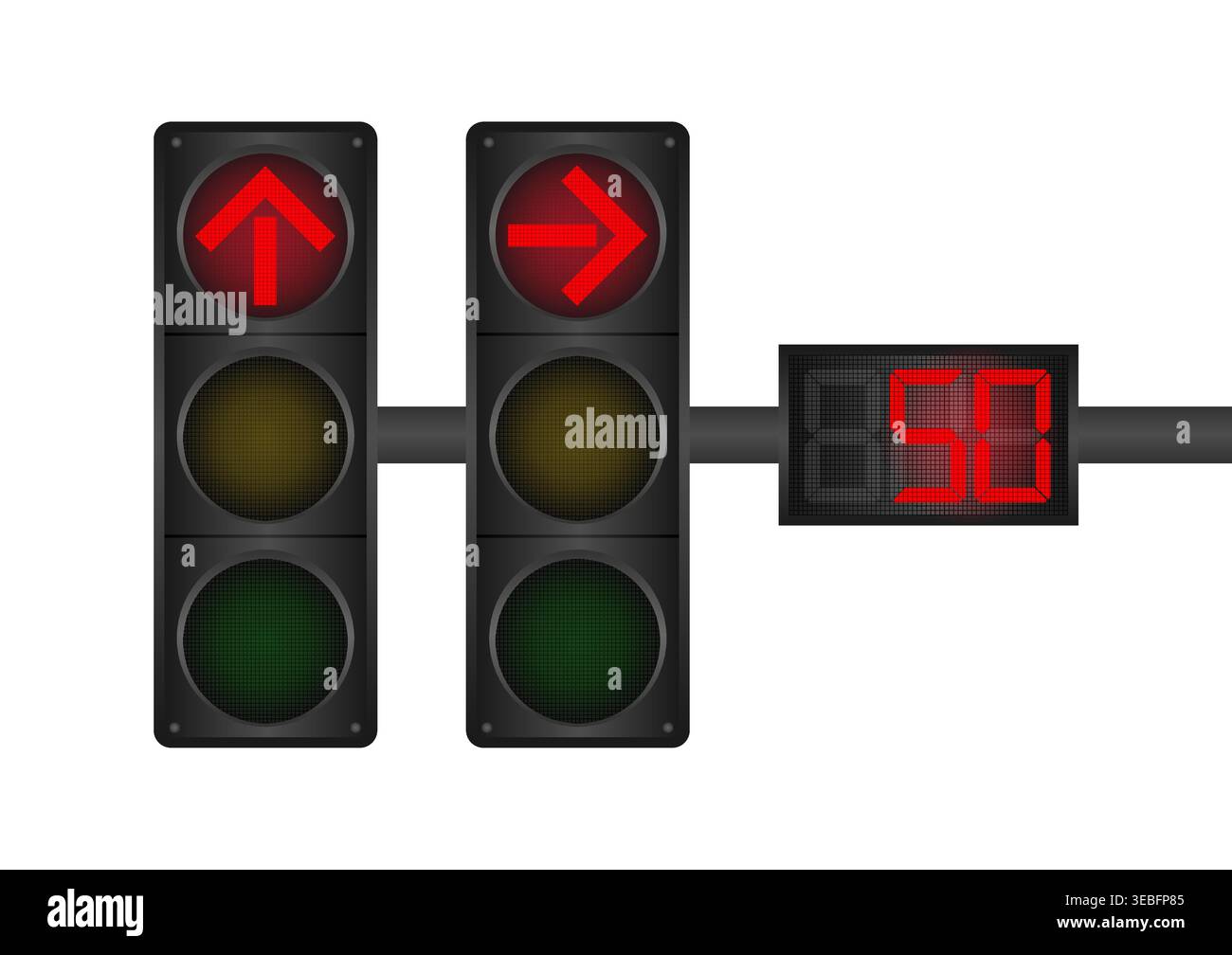 Traffic light with Red Light and Countdown Timer. Vector Illustration Isolated on White Background. Stock Vector