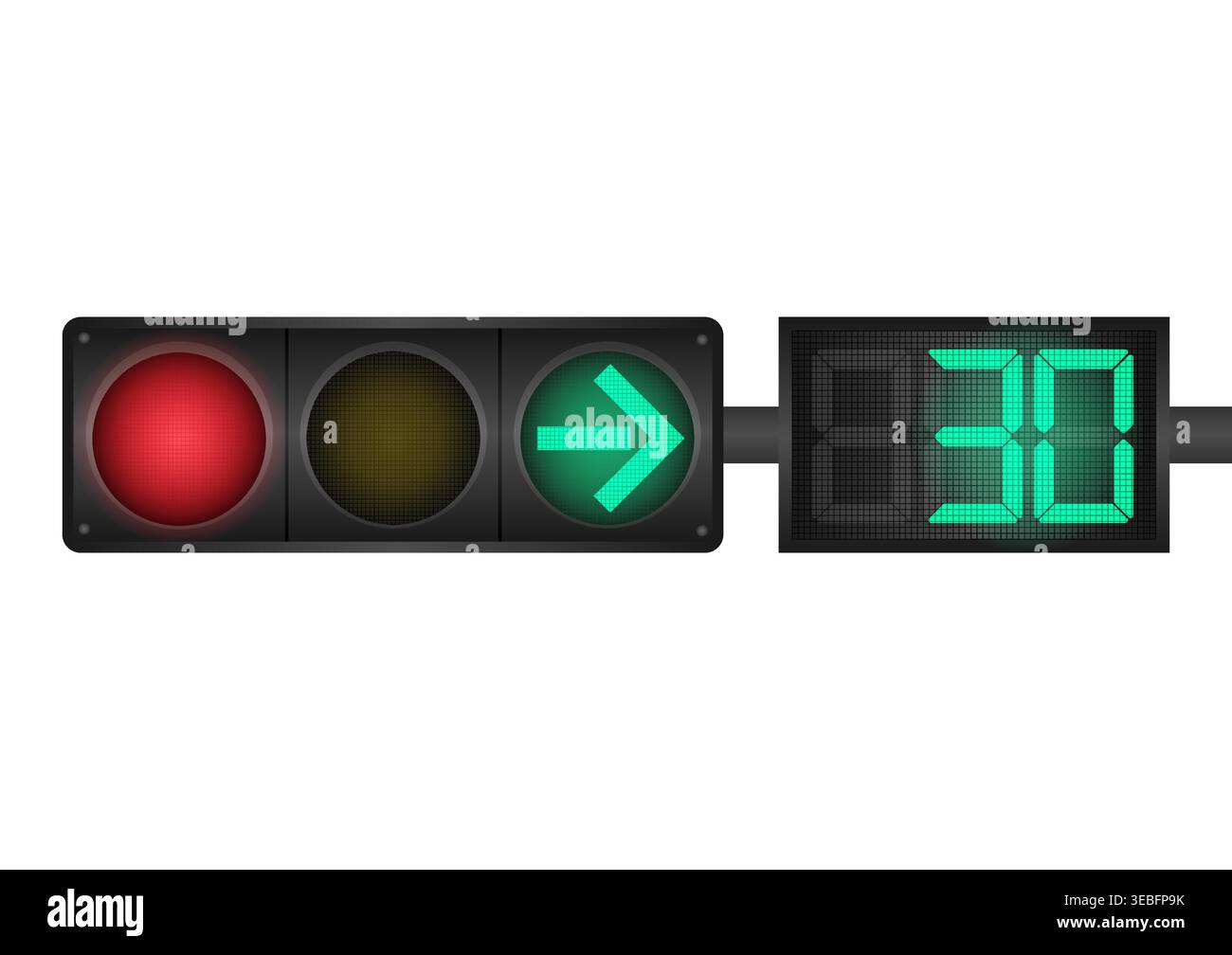 Traffic light with Countdown Timer against Blue Sky. Vector Illustration. Stock Vector