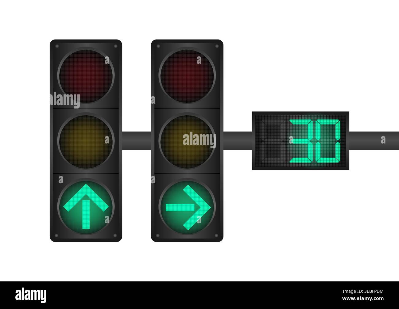 Traffic light with Green Light and Countdown Timer. Vector Illustration Isolated on White Background. Stock Vector