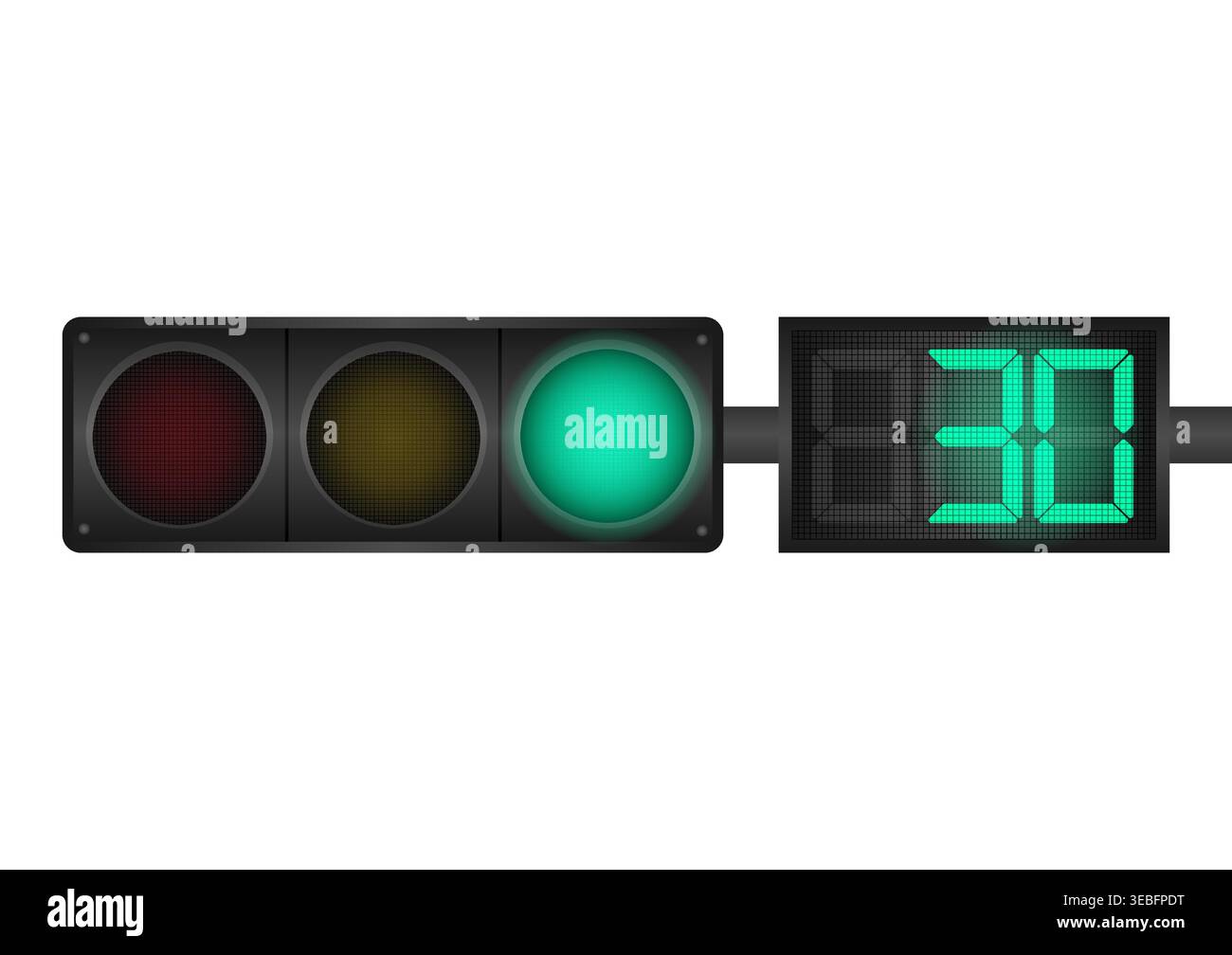 Traffic light with Green Light and Countdown Timer. Vector Illustration Isolated on White Background. Stock Vector