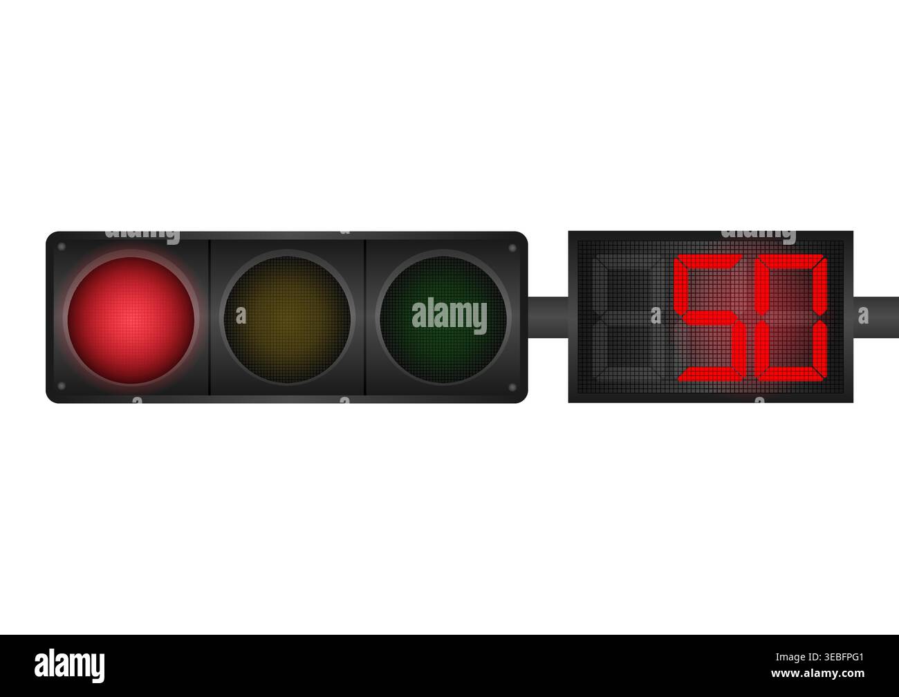 Traffic light with Red Light and Countdown Timer. Vector Illustration Isolated on White Background. Stock Vector