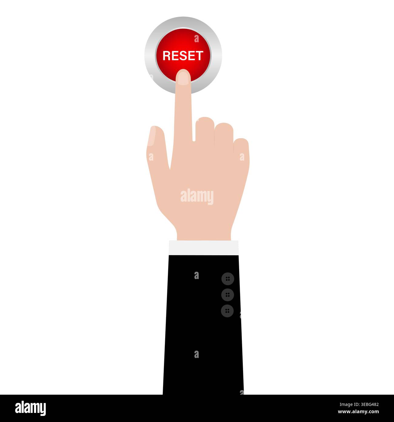 Hand Pressing Reset Button. Hand Click. Vector Illustration Isolated on White Background. Stock Vector