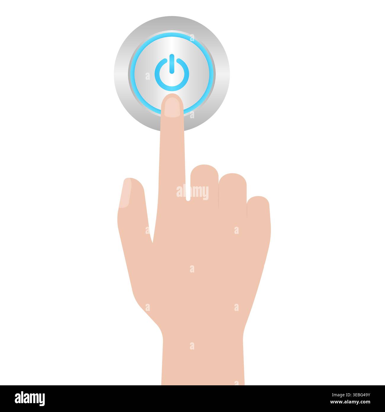 Hand Pressing Start Button or Power Button. Hand Click. Vector Illustration Isolated on White Background. Stock Vector
