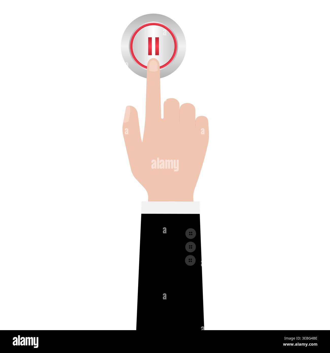 Hand Pressing Pause Button. Hand Click. Vector Illustration Isolated on White Background. Stock Vector