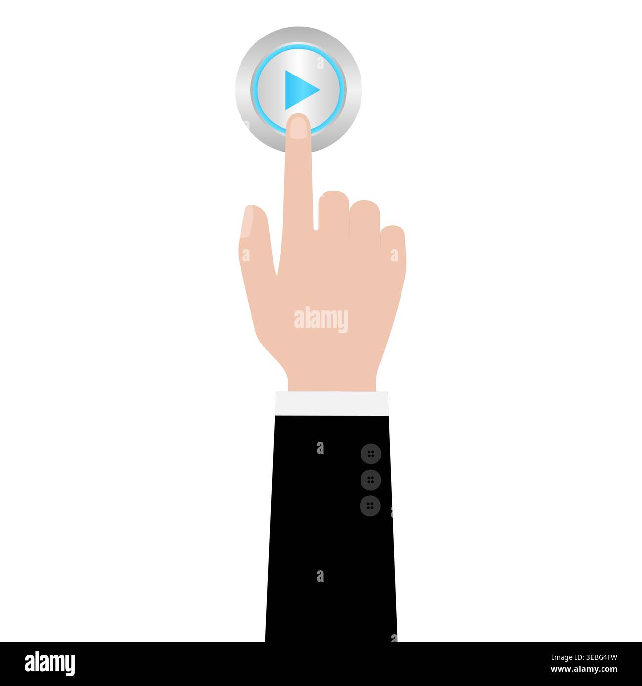 Hand Pressing Play Button. Hand Click. Vector Illustration Isolated on White Background. Stock Vector