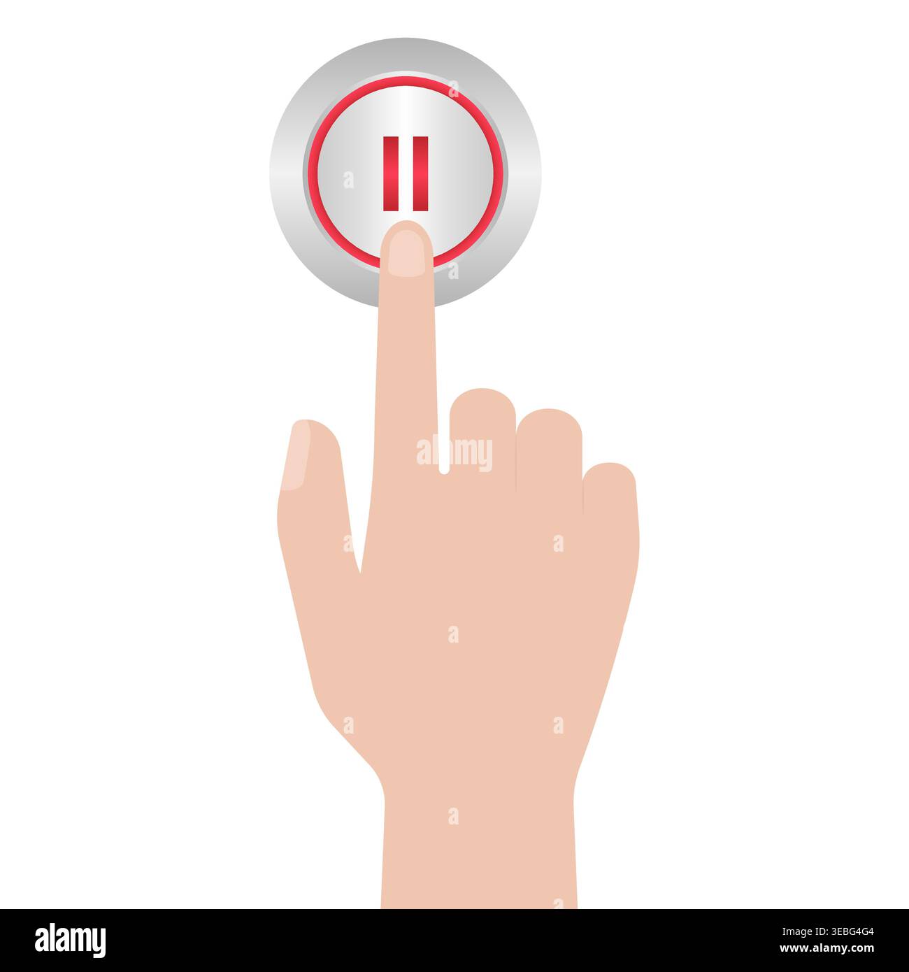 Hand Pressing Pause Button. Hand Click. Vector Illustration Isolated on White Background. Stock Vector