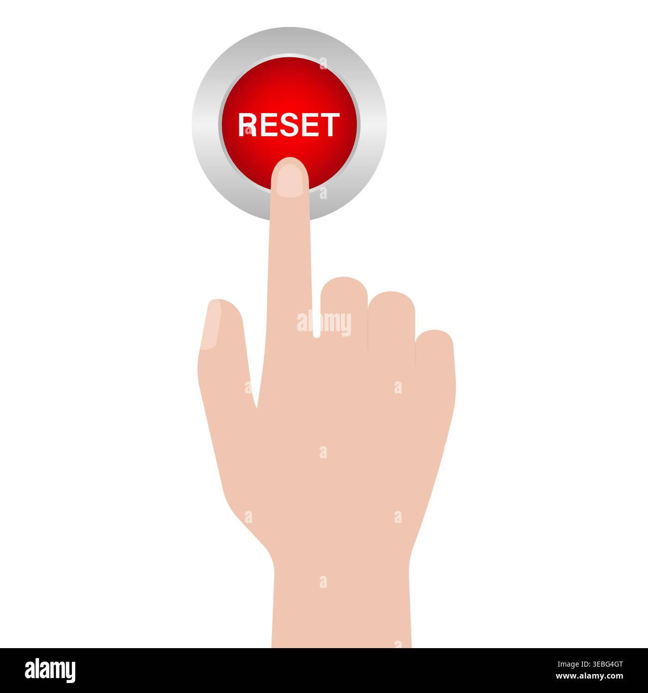 Hand Pressing Reset Button. Hand Click. Vector Illustration Isolated on White Background. Stock Vector