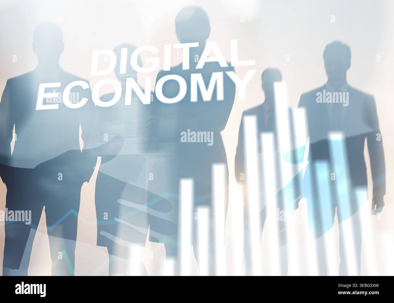 "Digital economy concept with futuristic technology interface and data flow visualization. Stock Photo