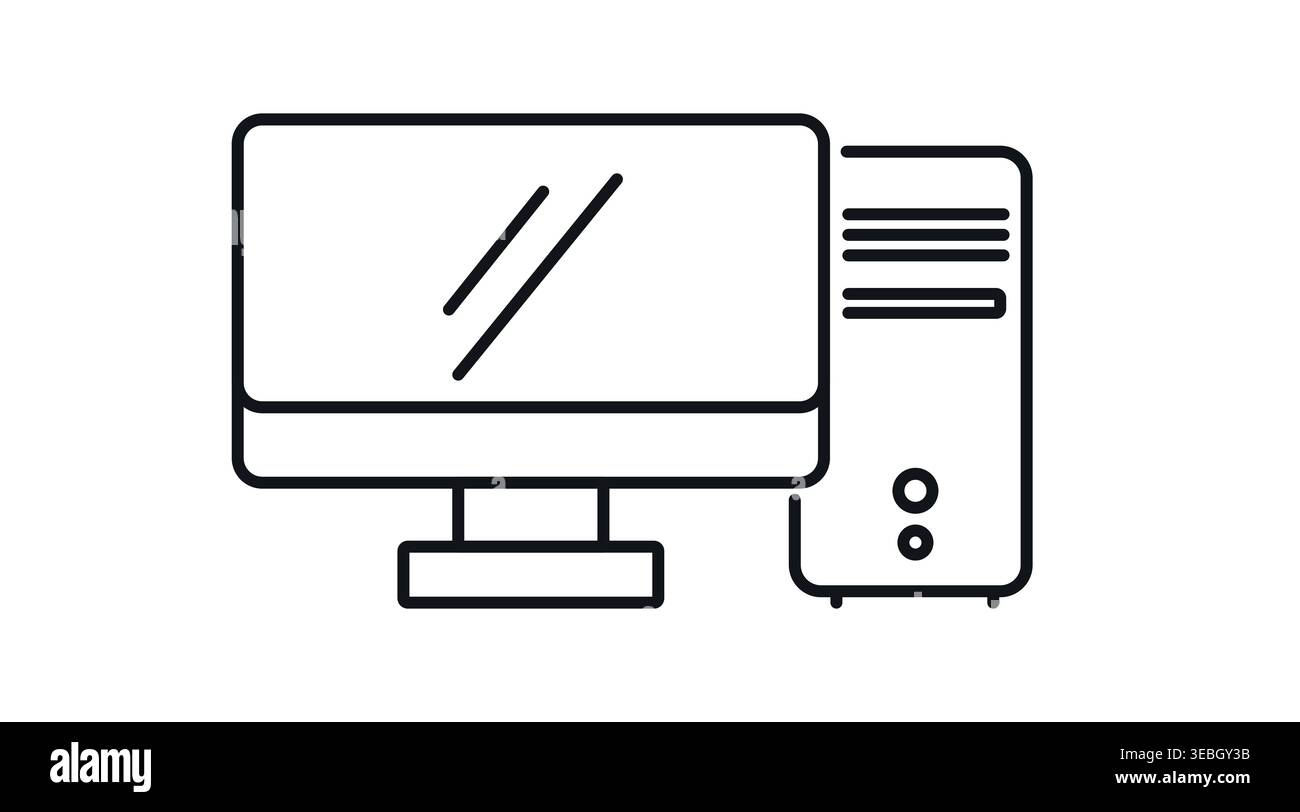 Minimalist desktop computer workstation icon: PC tower and monitor ...