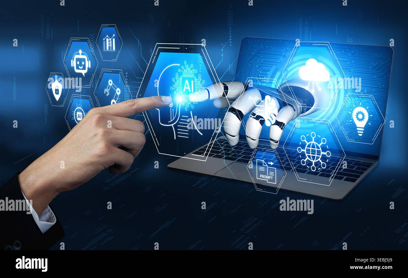 Artificial intelligence use case concept linking analytics, security, cloud services and operations for modern organizations. Corpus Stock Photo