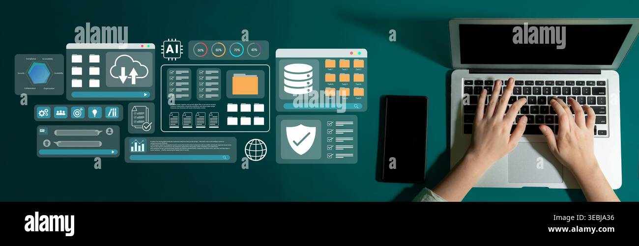 Digital file management system improves collaboration, enhances workflow, and supports secure cloud storage Parse Stock Photo