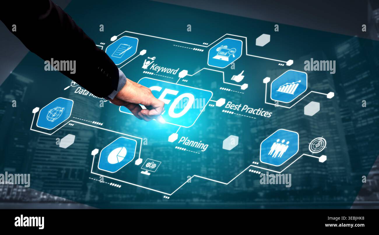A dynamic digital interface showcasing various business strategies and ...