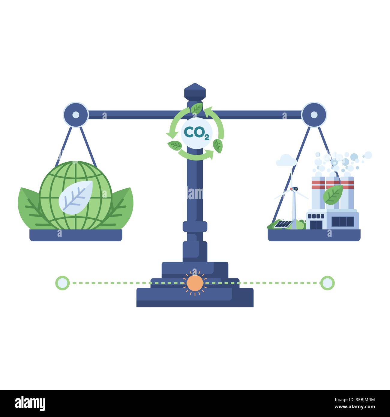 Balance Scale Comparing Emissions and Green Planet. Carbon Neutral and Sustainability Strategy Concept Stock Vector