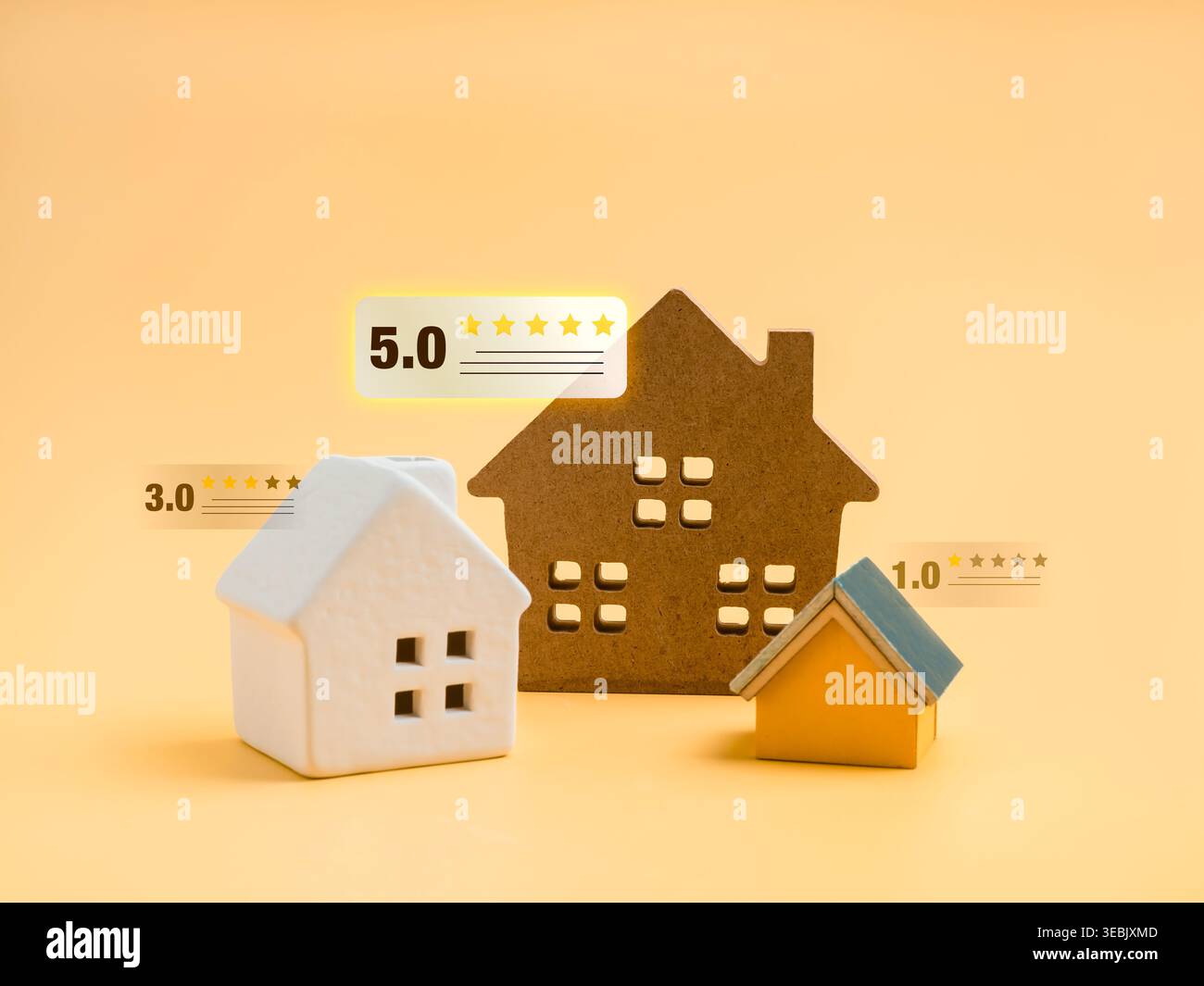 Comparision Property Property comparison concept with house models and rating scores showing ...