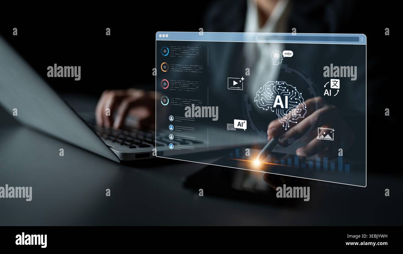 A generative AI dashboard for creating diverse multimedia content. The platform's digital brain can generate images, video, speech, and text, as well Stock Photo