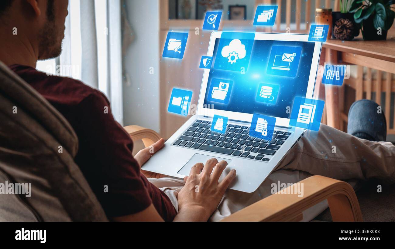 Concept design of managing online documents with cloud storage, digital file management, and secure sharing. Online documents improve workflow, online Stock Photo