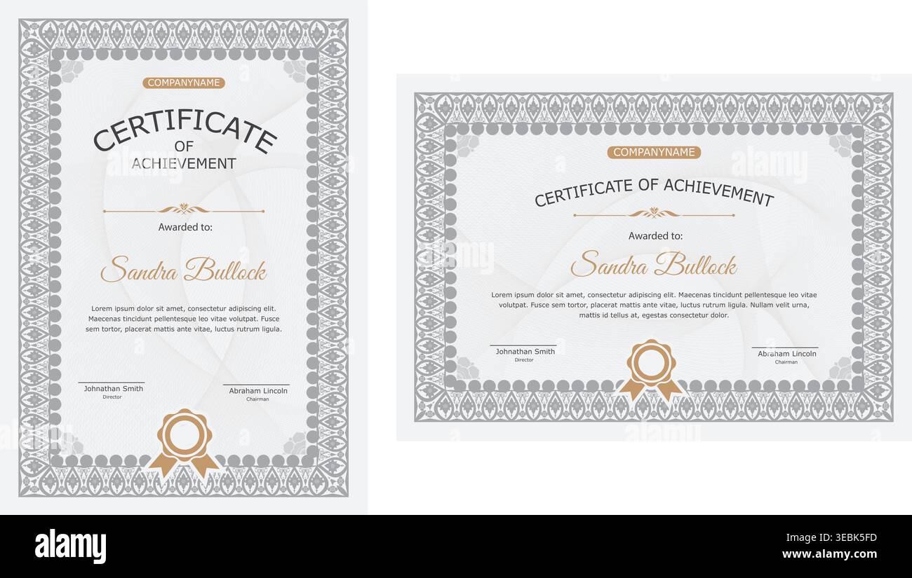 Certificate of achievement and completion template Stock Vector
