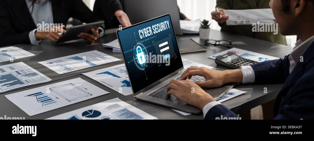 Cyber security system on computer screen protect private information brisk from hacker and cyber attack Stock Photo
