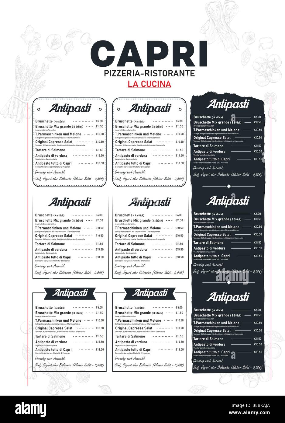 single page Restaurant Menu Design Stock Vector