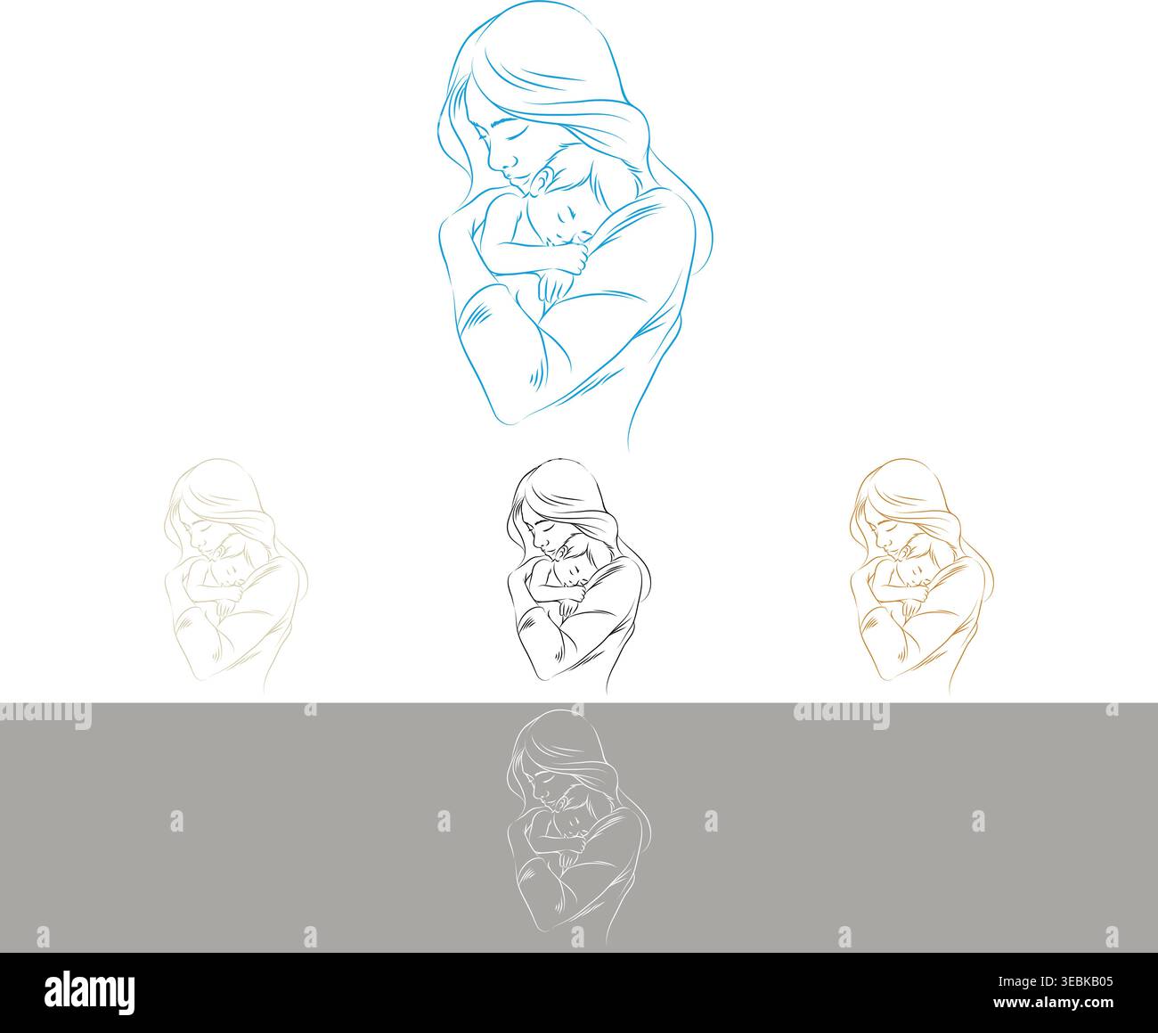 Happy Mother's Day Greeting Card Typography Silhouette of Mother Hugging Child Stock Vector