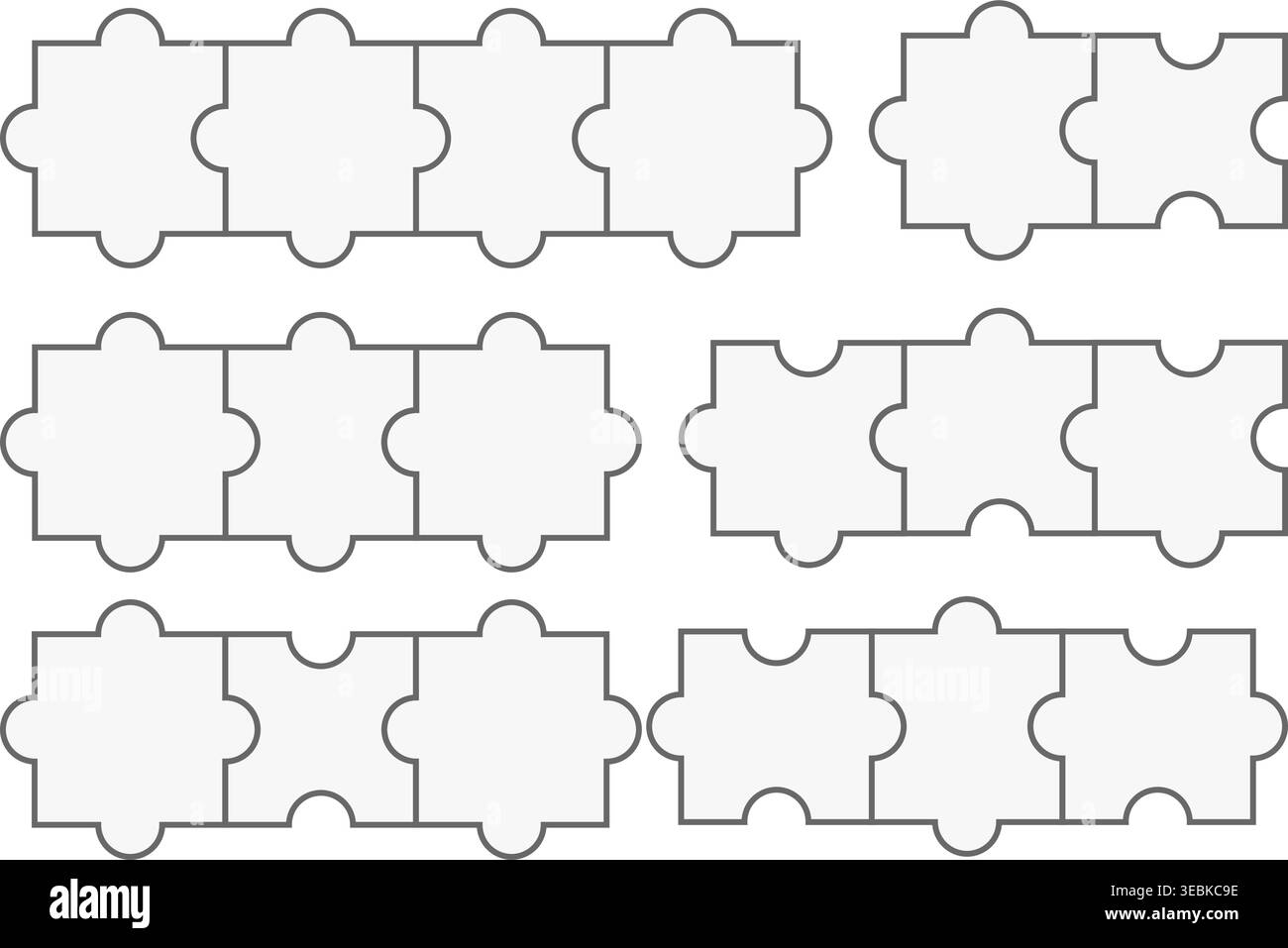 Puzzle Grid Example Puzzle grid template with connected pieces and empty frames. Vector ...