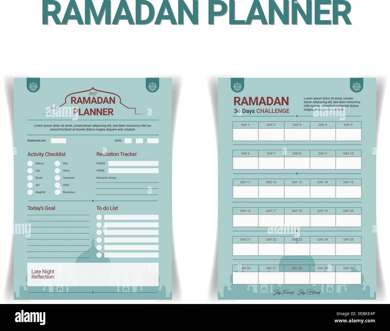 Ramadan Planner Template with Daily Prayer Tracker Stock Vector